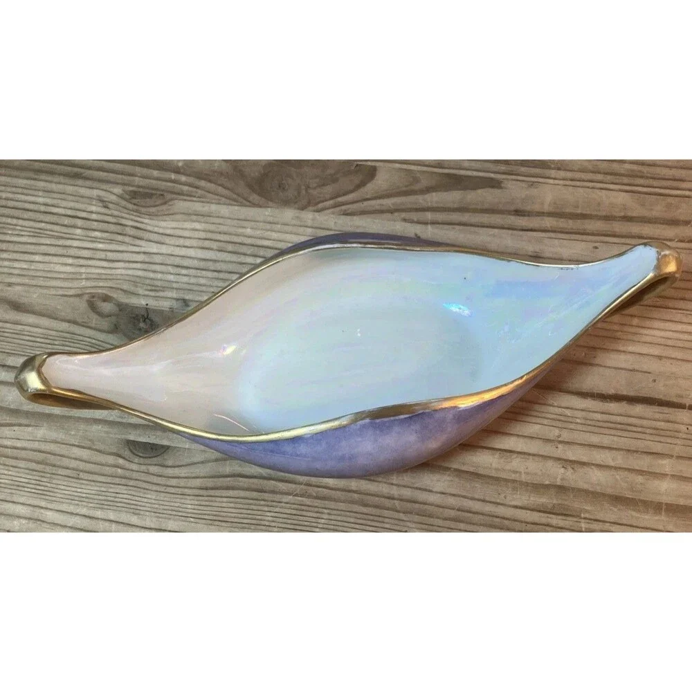 Antique Limoges France Gold Rim Pearlized Purple Vanity Dish Bowl Luster Wear